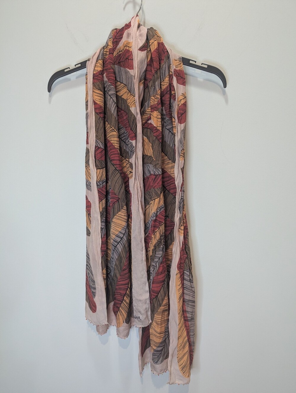 Vintage Vera Neumann Silk Feather Print Scarf With Beaded Edges